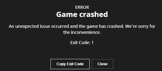 Minecraft crash dialog box